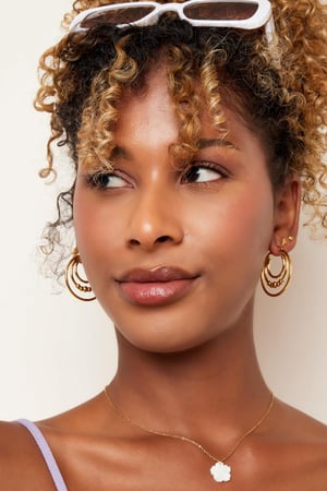 Double chained earrings decorated with beads Gold Color Stainless Steel h5 Picture4